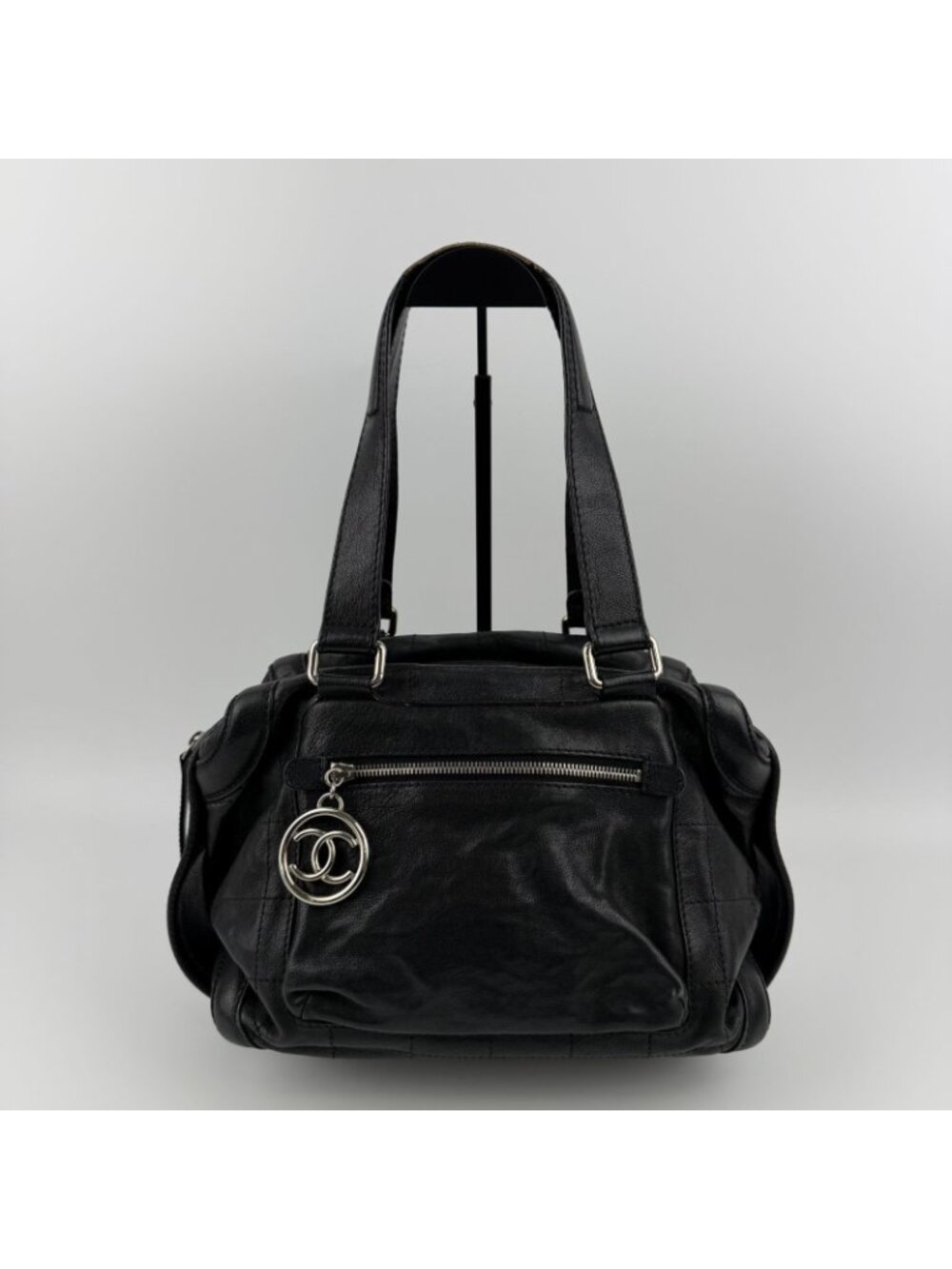 ★SOLD★ Chanel CC Logo Shoulder Bag Tote Black Leather 11 Vintage - Picture 2 of 15